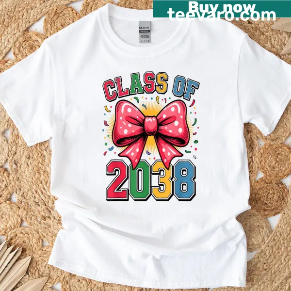 Class of 2038 t-shirt with pink bow for kids going back to school.