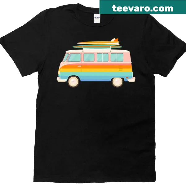 Vintage surf van design t-shirt for beach adventure lovers