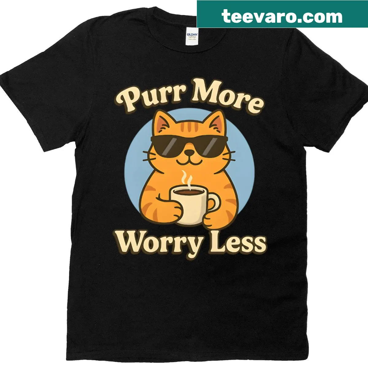 Funny cat coffee lover oversized T-shirt with humorous graphic — on a men's t-shirt