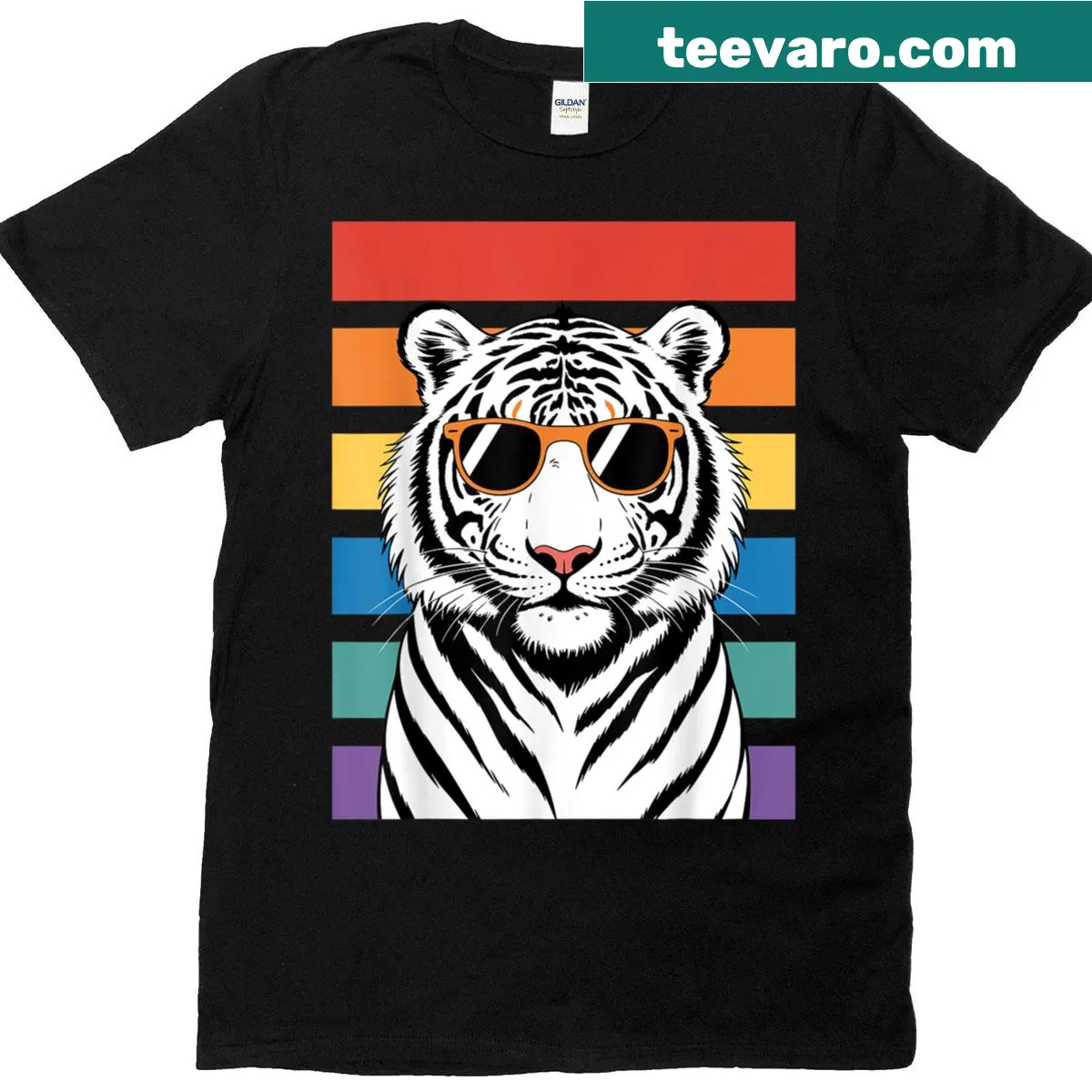 T-shirt with a playful cartoon pattern of tigers — on a men's t-shirt