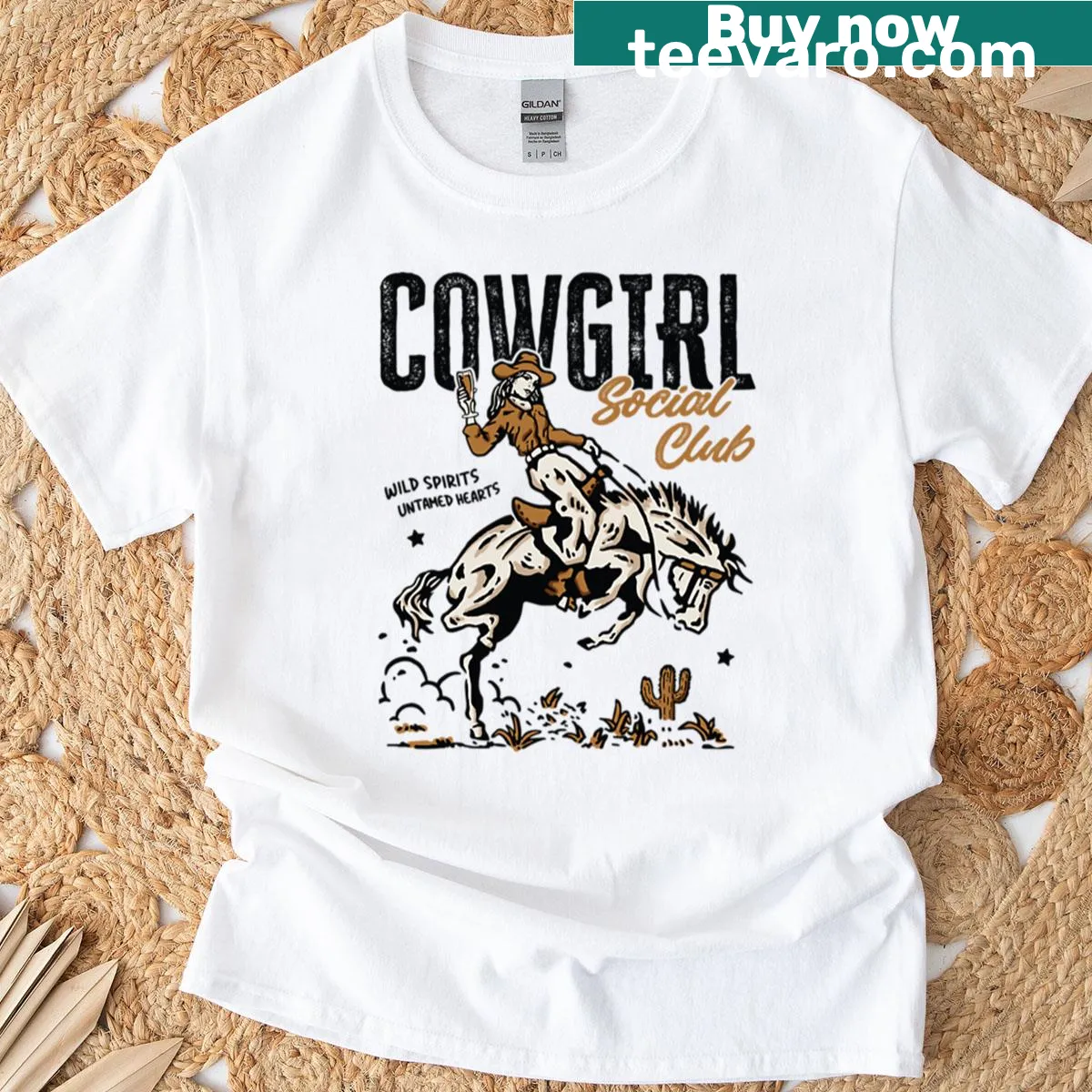 Cowgirl Social Club badge graphic on T-shirt — on a men's t-shirt