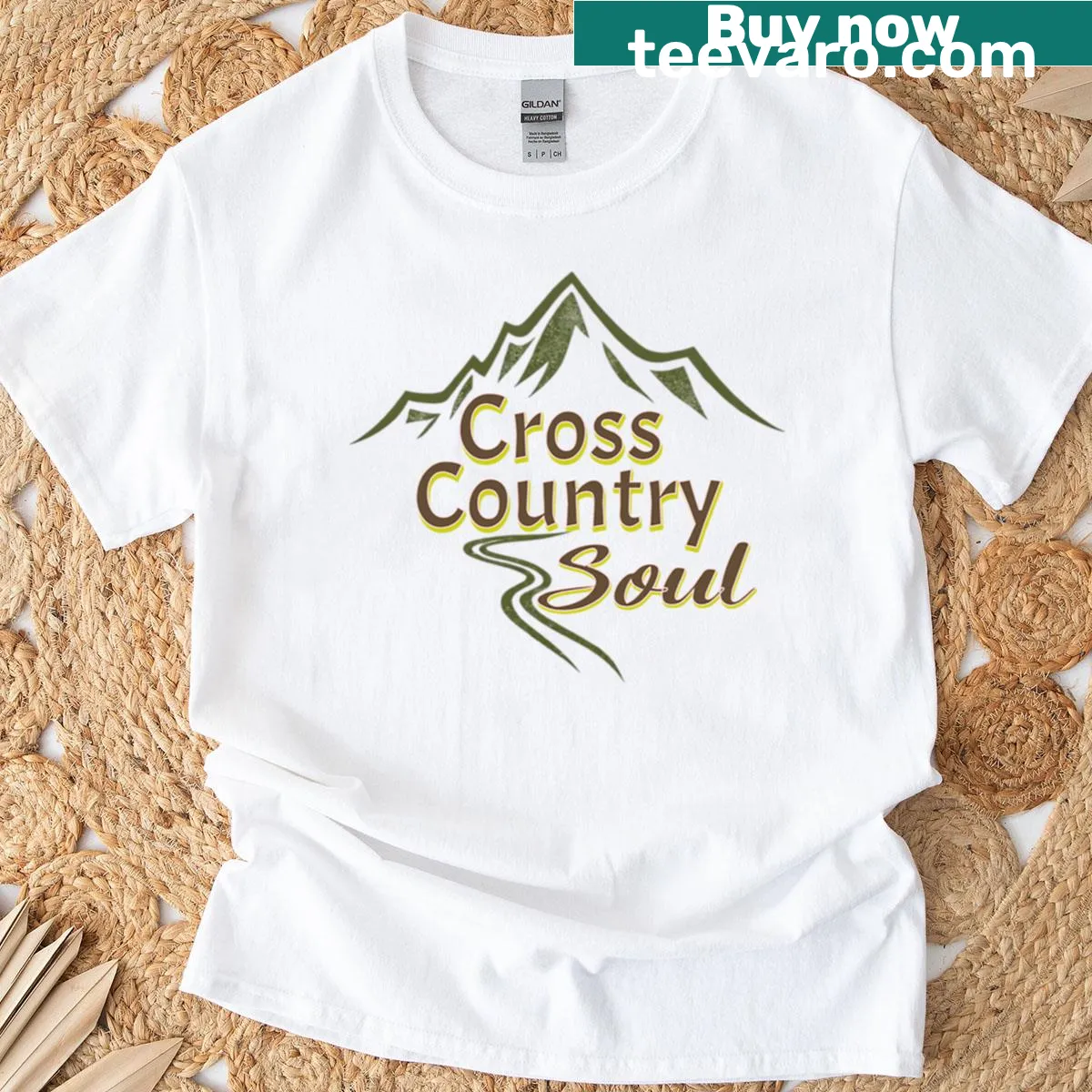 Typographic shirt celebrating cross country running with motivational text — on a men's t-shirt