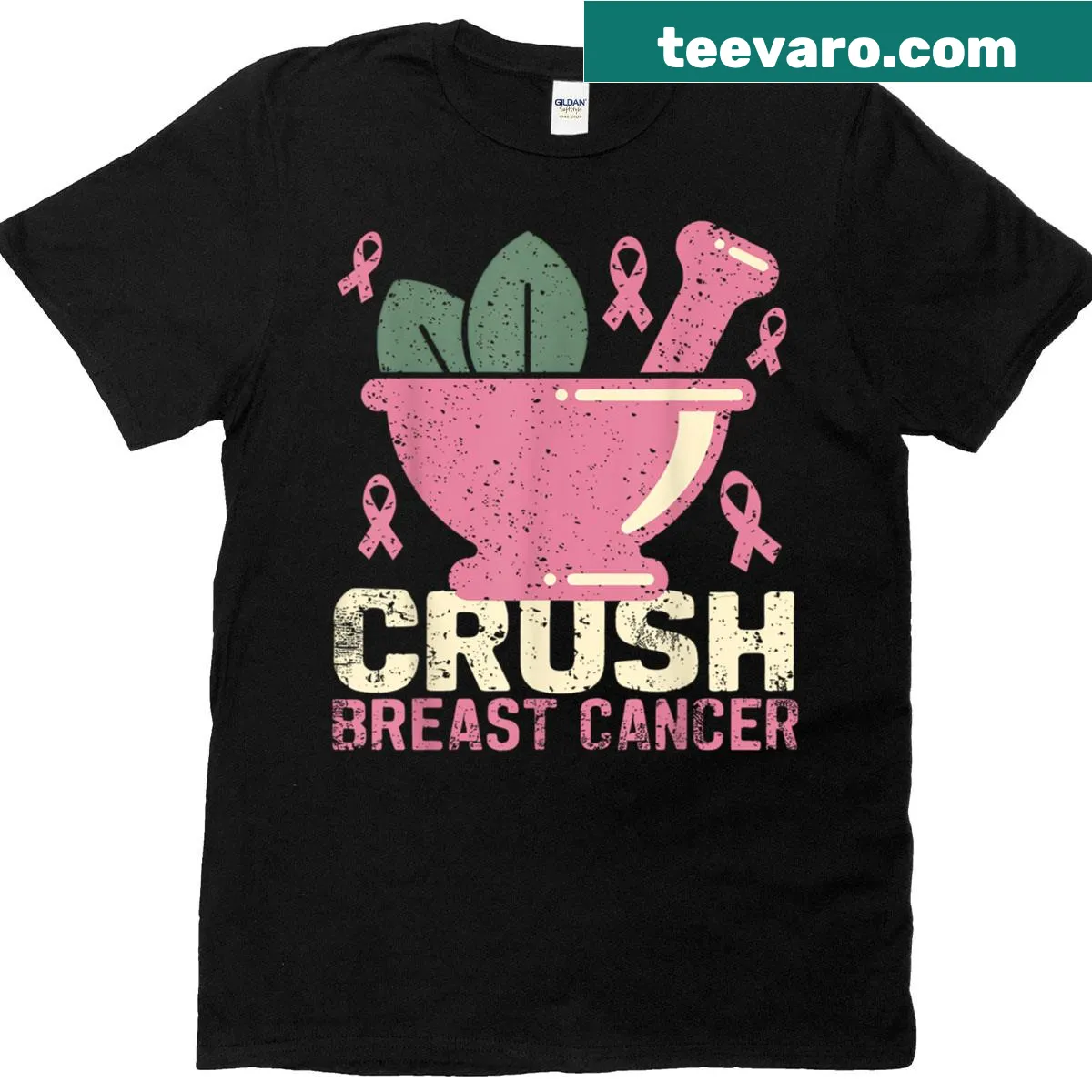 Pink ribbon T-shirt promoting breast cancer awareness — on a men's t-shirt