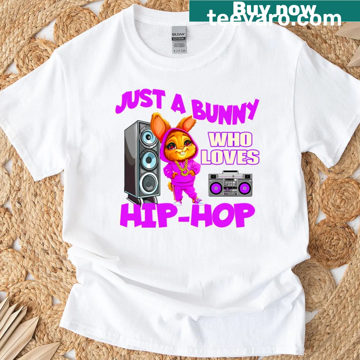 Illustration of a cute bunny dancer in hip-hop style on a t-shirt — on a men's t-shirt