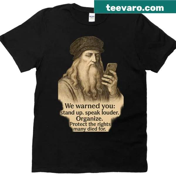 Edgy typography t-shirt featuring a Da Vinci quote