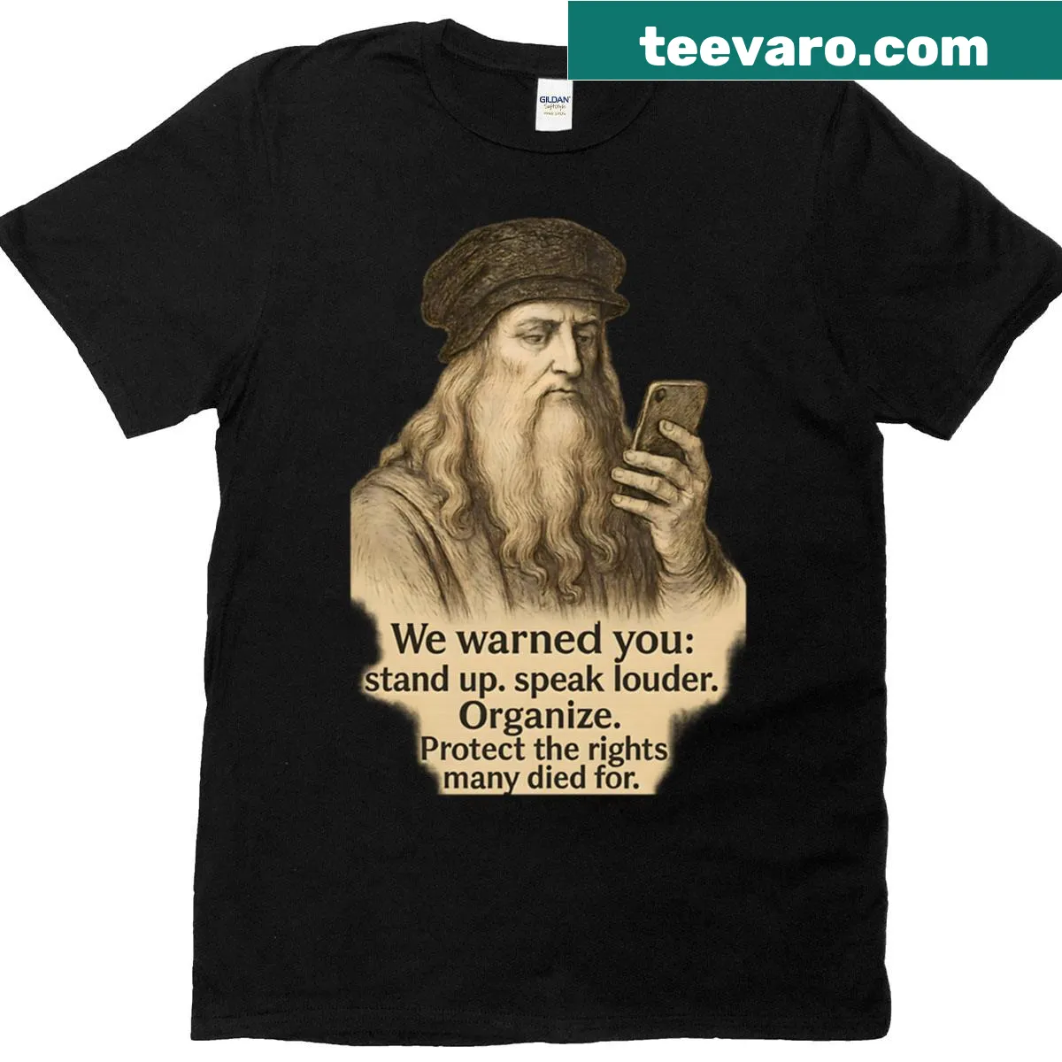 Edgy typography t-shirt featuring a Da Vinci quote — on a men's t-shirt