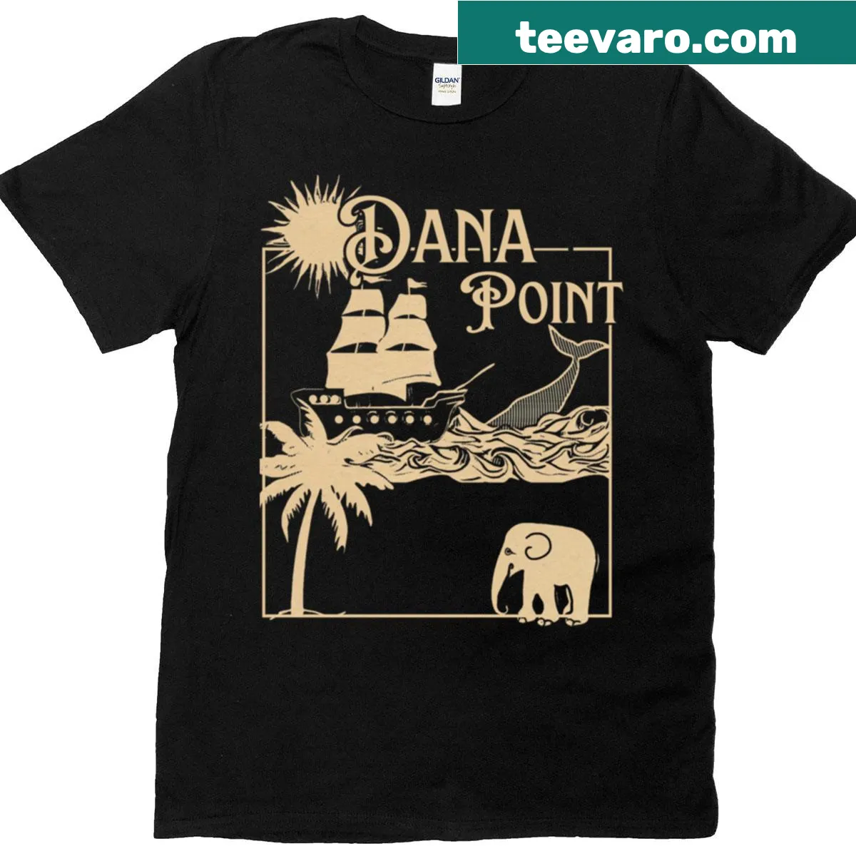 Illustrated Dana Point T-shirt with coastal scenery — on a men's t-shirt