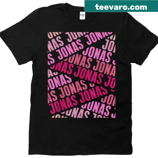 Diagonal pattern Jonas pink t-shirt featuring modern typography design