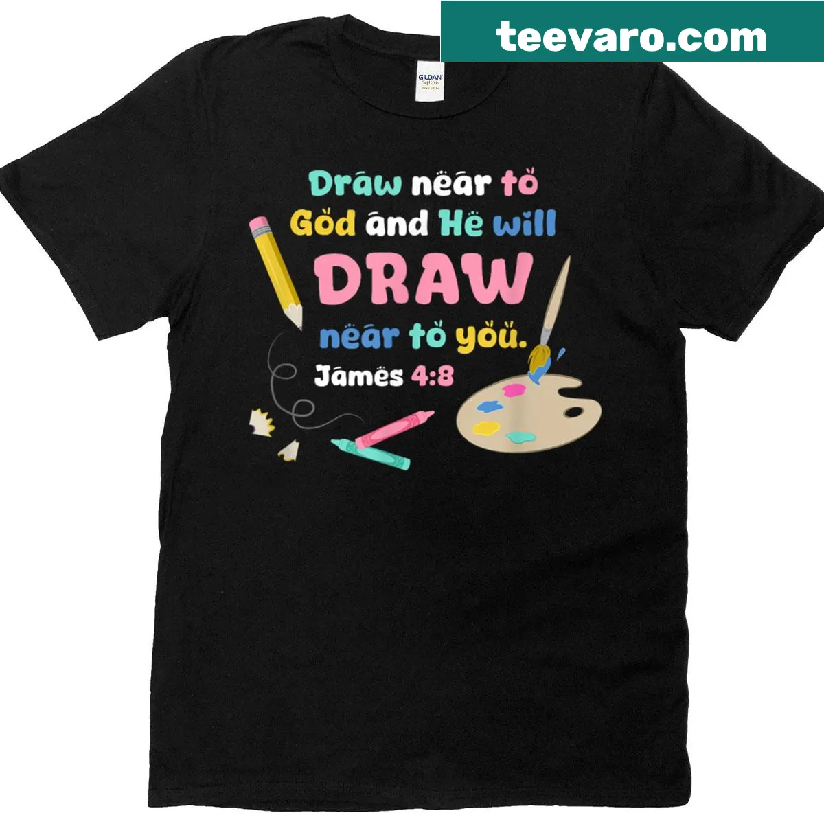 T-shirt with the phrase 'Draw Near To God' in artistic typography — on a men's t-shirt