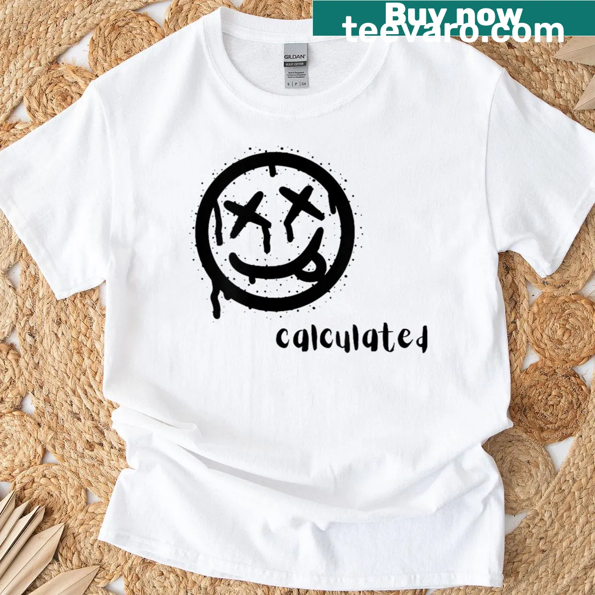 Calculated graphic T-shirt with minimalist design — on a men's t-shirt