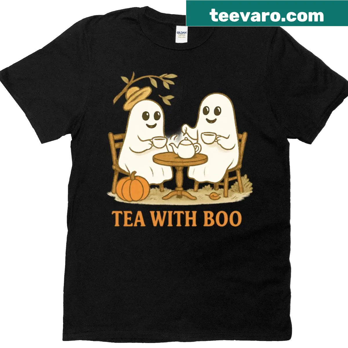 Cute ghost tea party illustration on a T-shirt for kids — on a men's t-shirt
