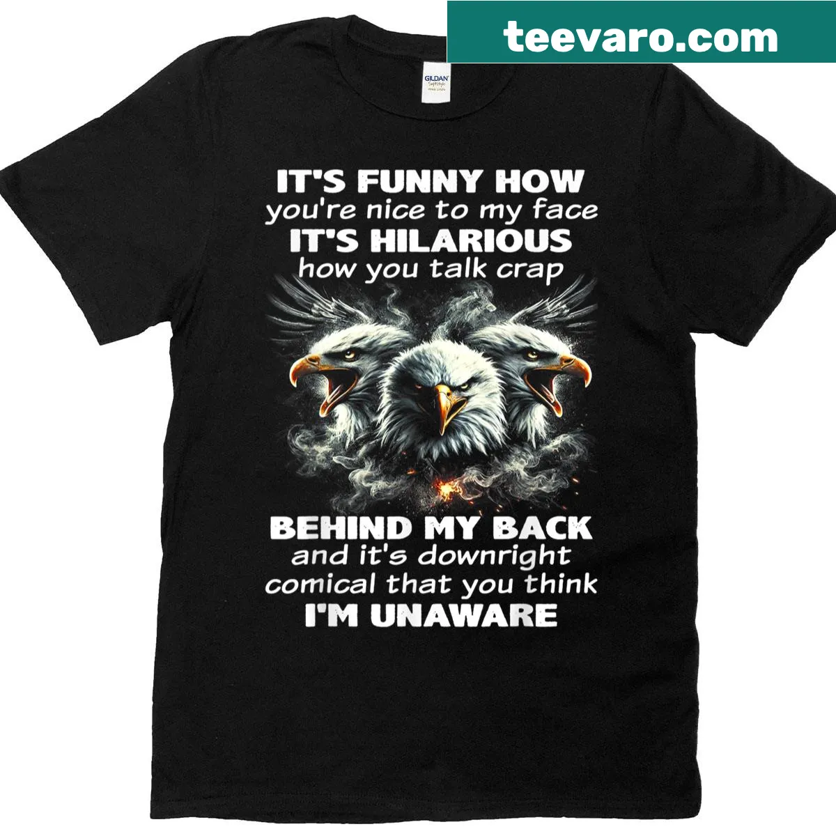 Eagle graphic with a humorous text design on a T-shirt. — on a men's t-shirt