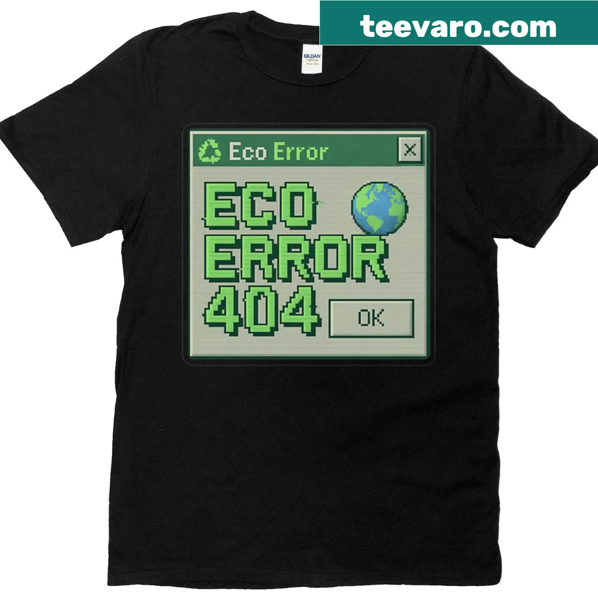 T-shirt with 'Eco Error 404' retro tech graphic design. — on a men's t-shirt