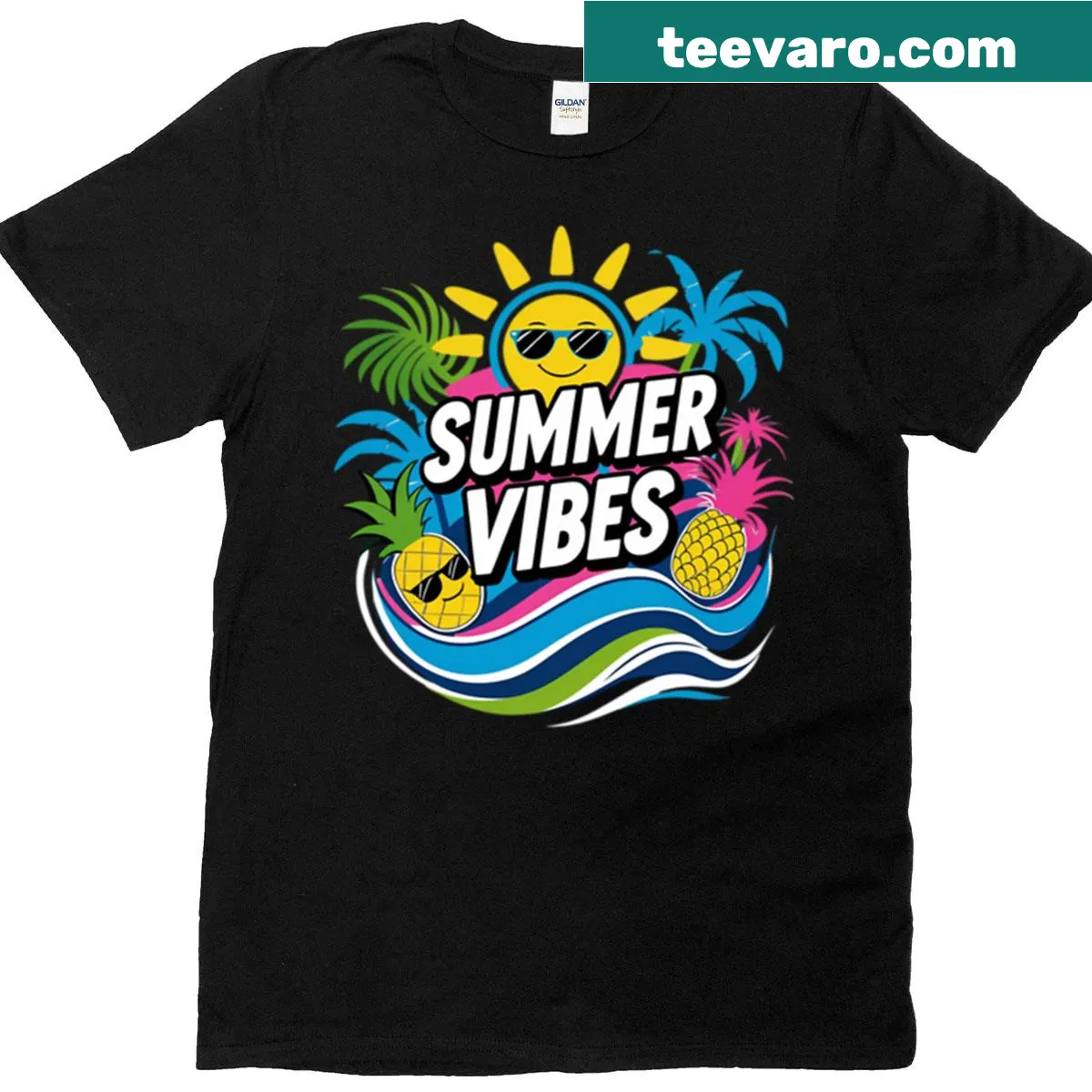 Vintage beach vibes T-shirt featuring a retro sunset design. — on a men's t-shirt