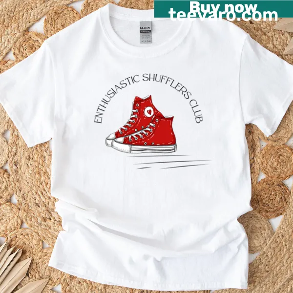 Retro graphic of high-top sneakers promoting dance fun