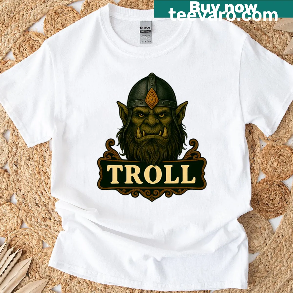Vintage warrior troll illustration on T-shirt — on a men's t-shirt