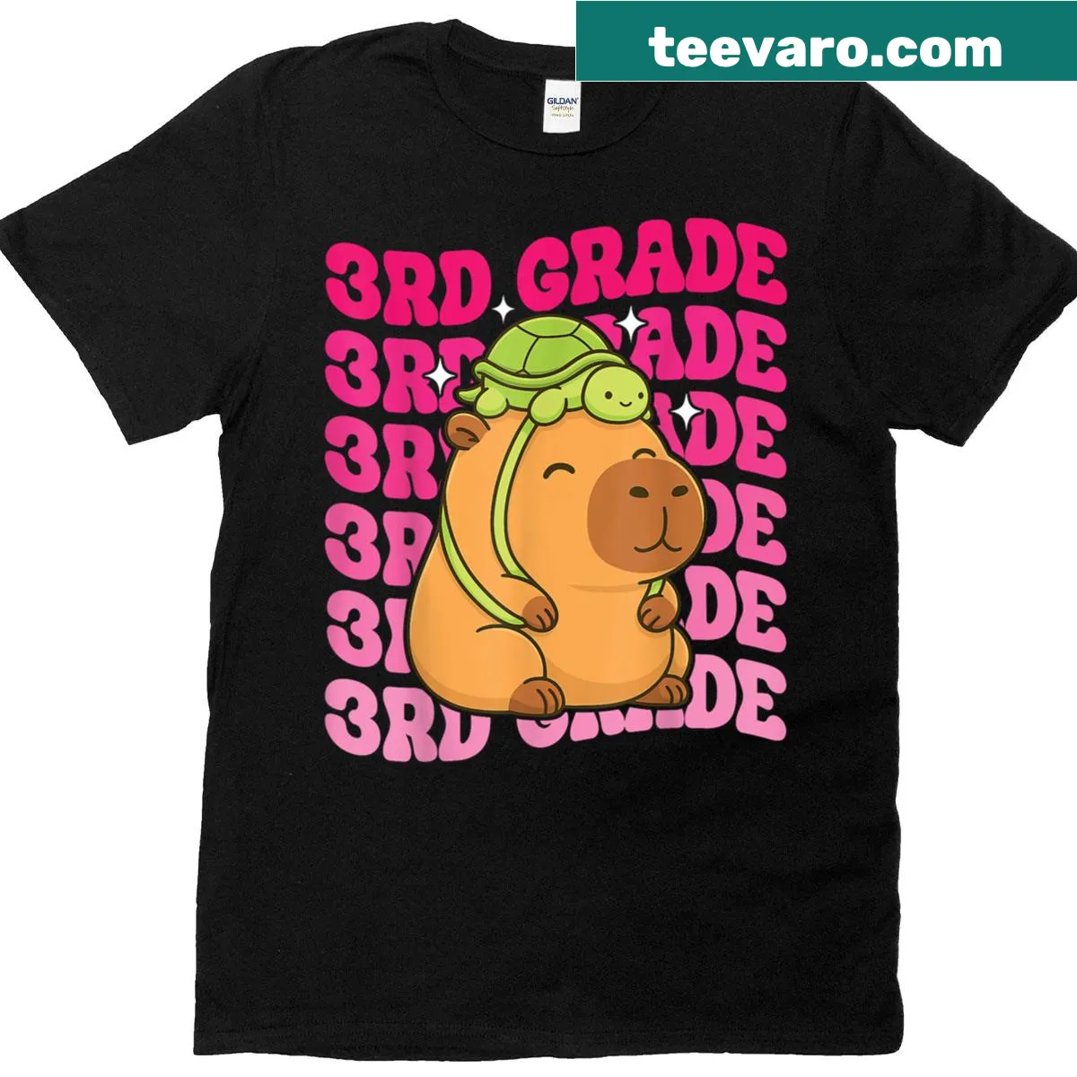 Cute capybara and turtle graphic for kids 3rd grade T-shirt — on a men's t-shirt