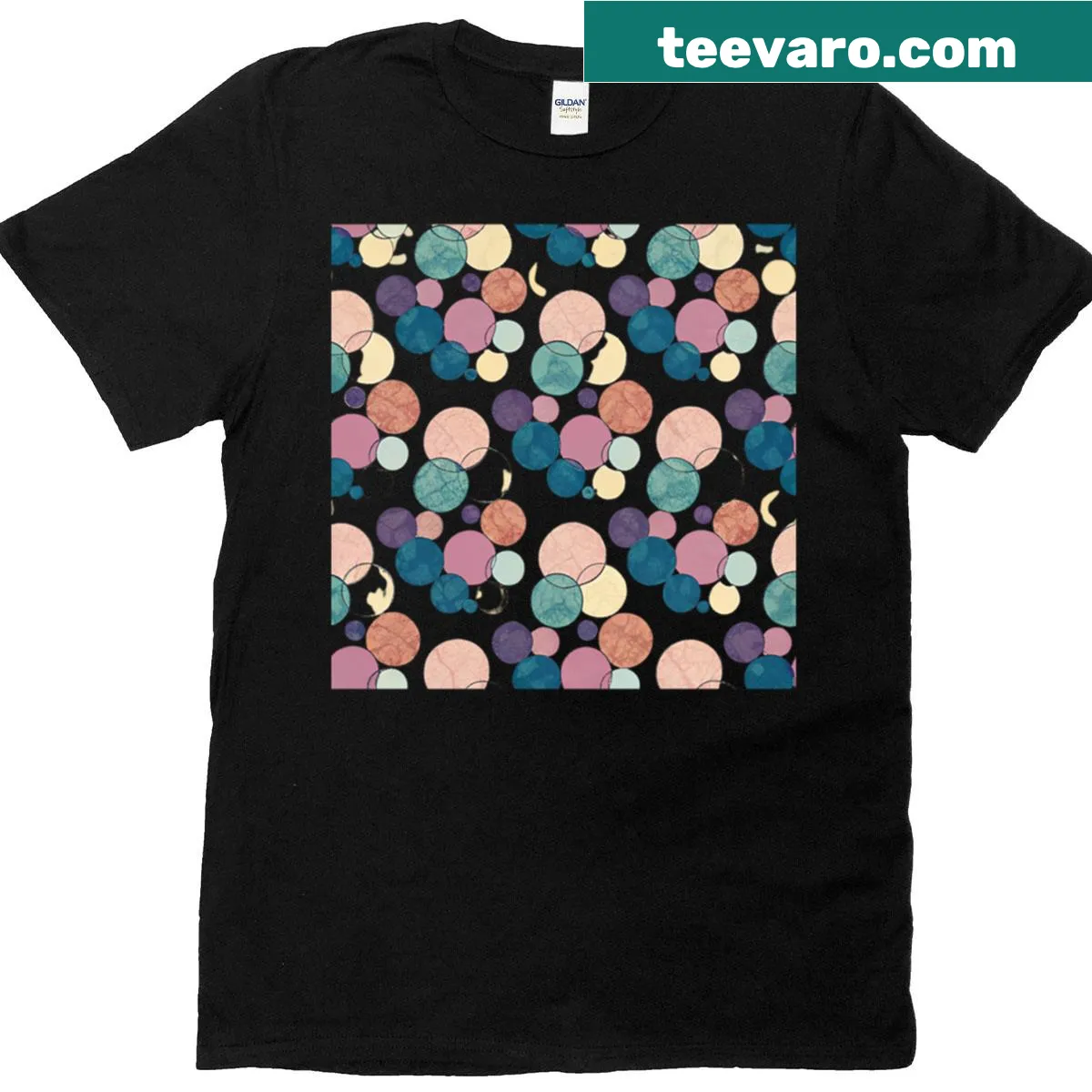 Minimalist design featuring floating circles in a vintage style on a t-shirt — on a men's t-shirt