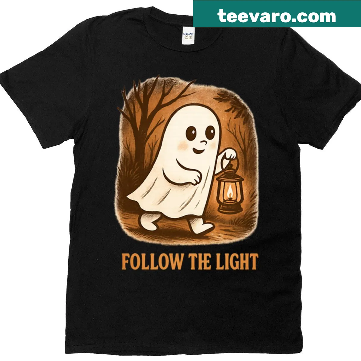 Oversized T-shirt featuring a whimsical ghost lantern design — on a men's t-shirt