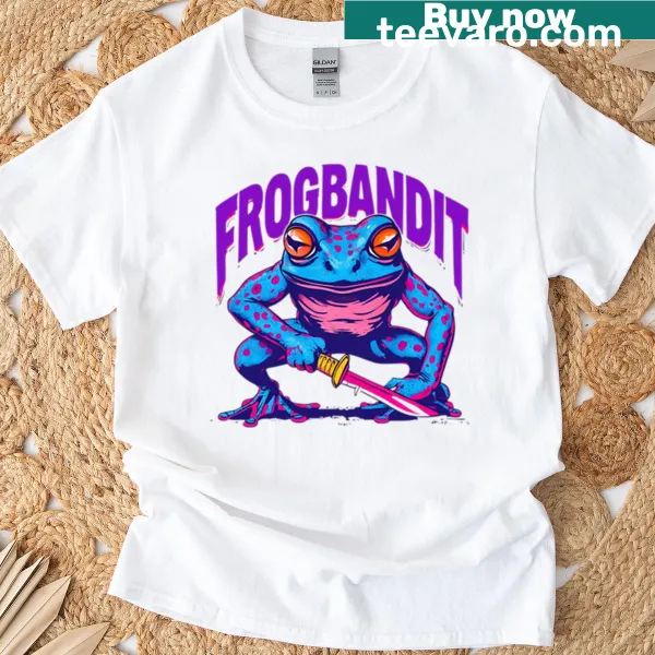 Funny retro frog character with sword in pop art style