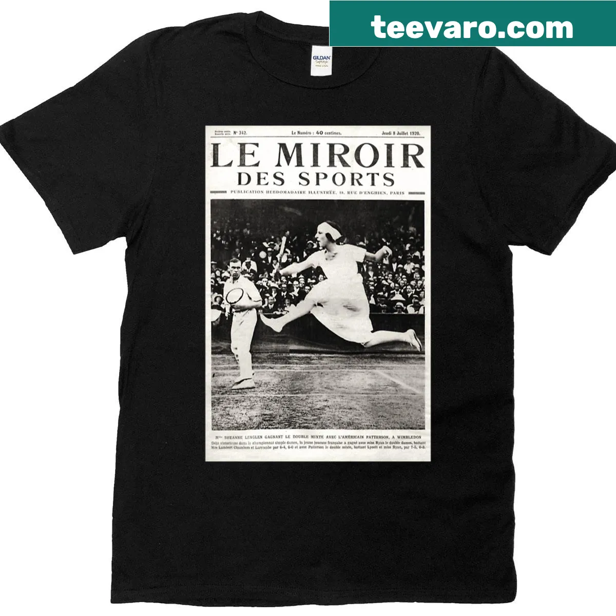 Vintage graphic tee with the front cover of Le Miroir Des Sports. — on a men's t-shirt