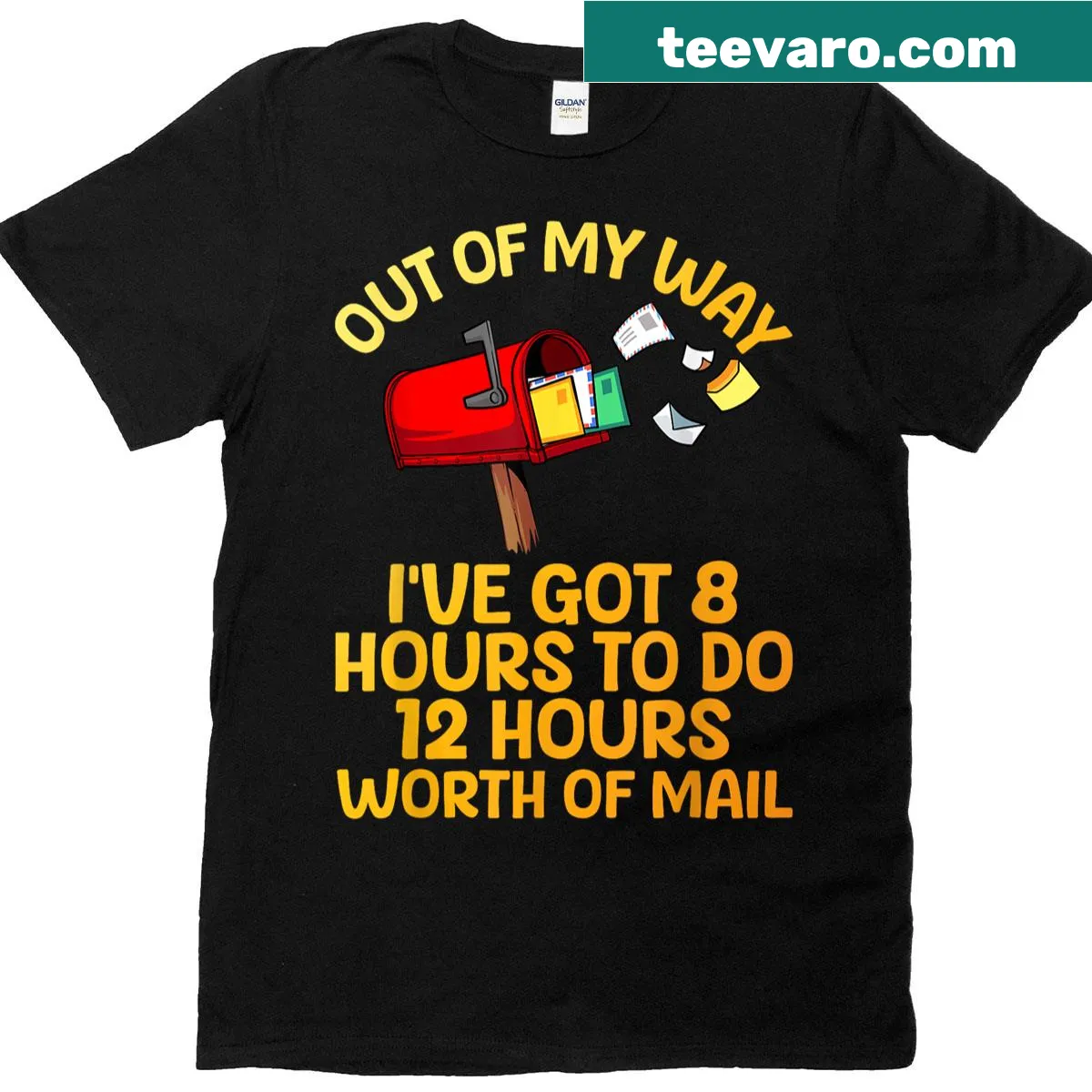 Humorous illustration celebrating mail carriers and postal workers — on a men's t-shirt