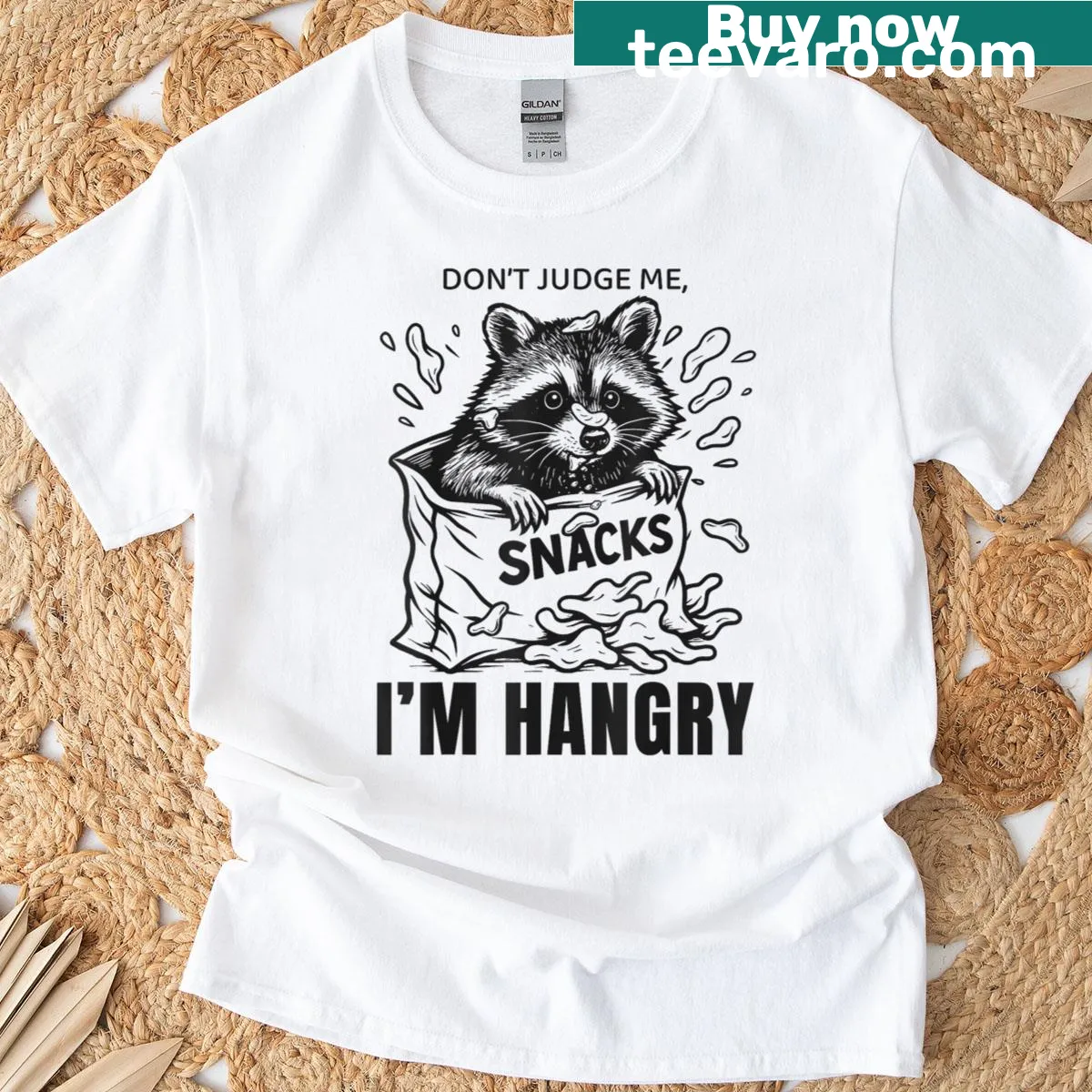 Humorous raccoon graphic with the text Don't Judge Me I'm Hangry — on a men's t-shirt