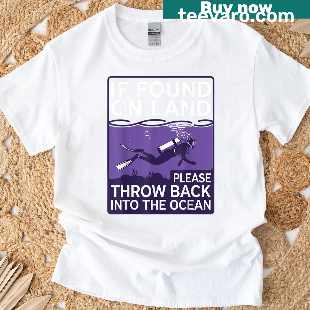 Illustrated t-shirt featuring a funny scuba diver design — on a men's t-shirt