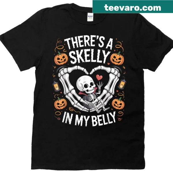 Pregnant Halloween T-shirt with skeleton graphic and text