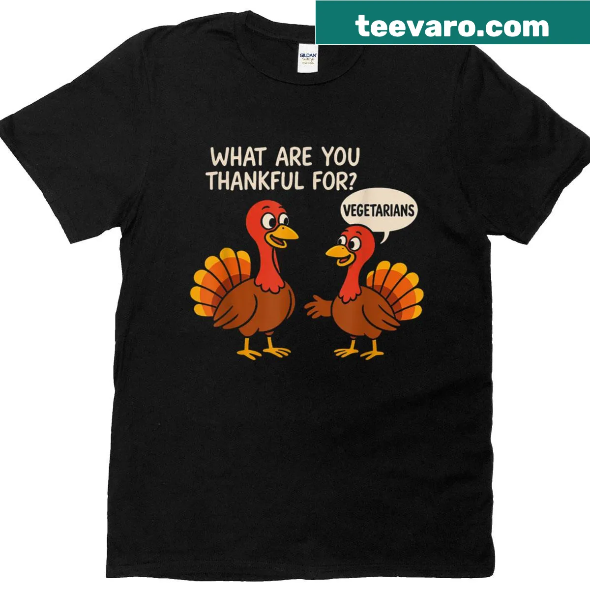 Funny Thanksgiving turkey joke vegetarian shirt — on a men's t-shirt