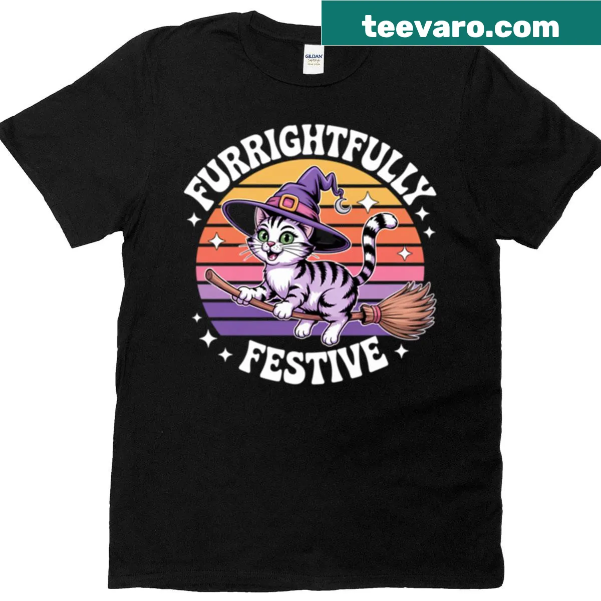 Funny holiday-themed T-shirt with Furrightfully Festive text — on a men's t-shirt
