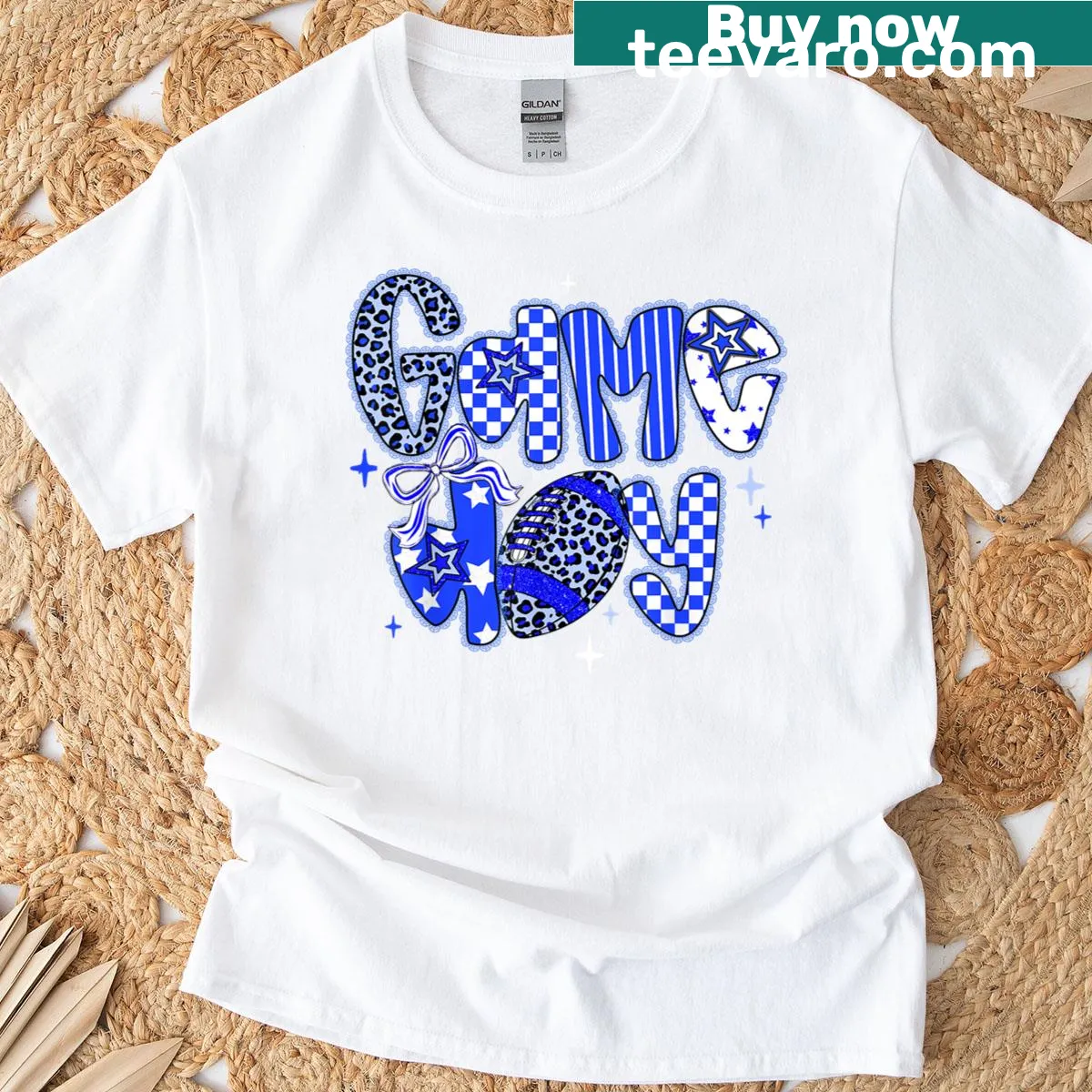 Vintage-style football t-shirt with lace bow for girls — on a men's t-shirt