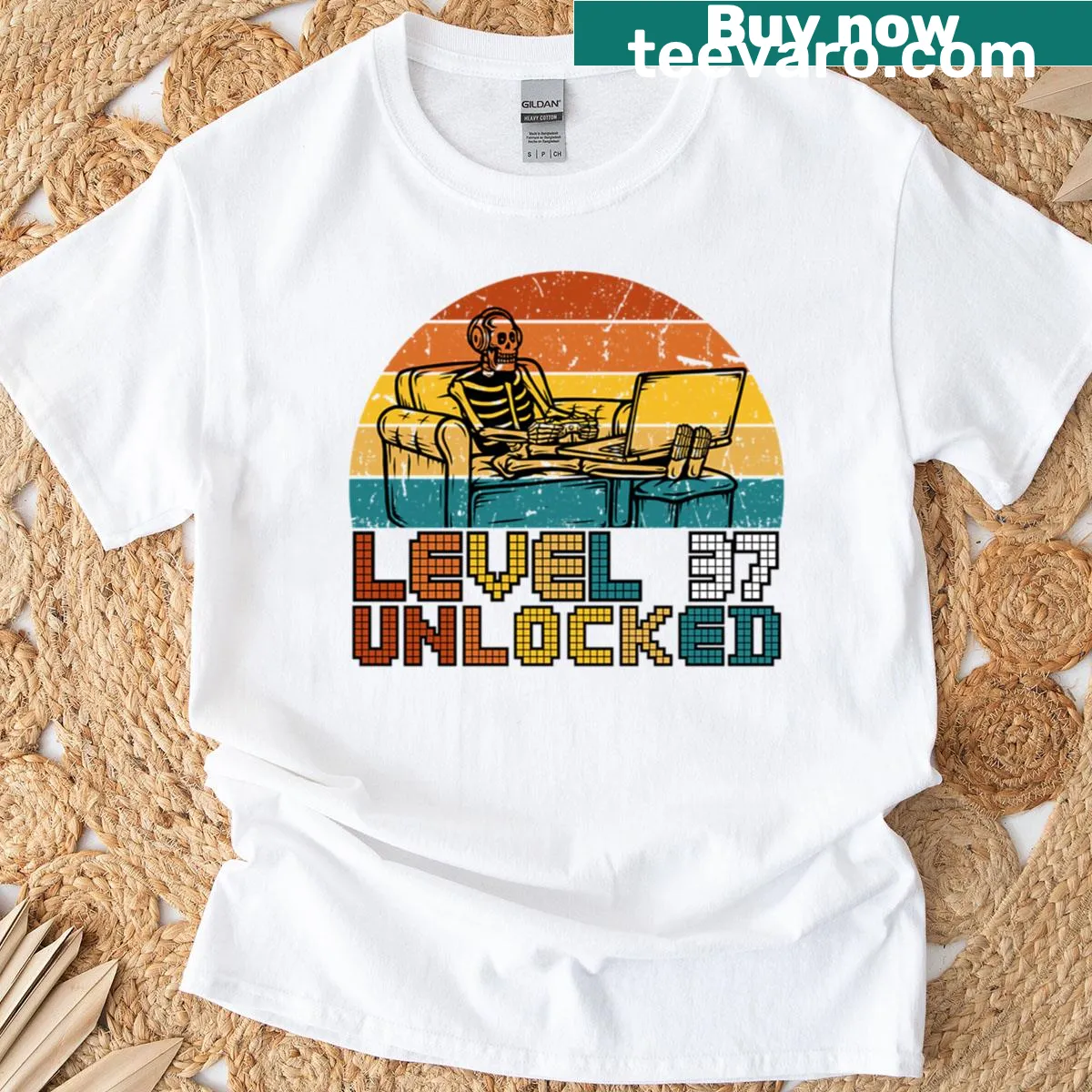 Vintage-style birthday t-shirt for gamers turning 37 with retro graphics — on a men's t-shirt