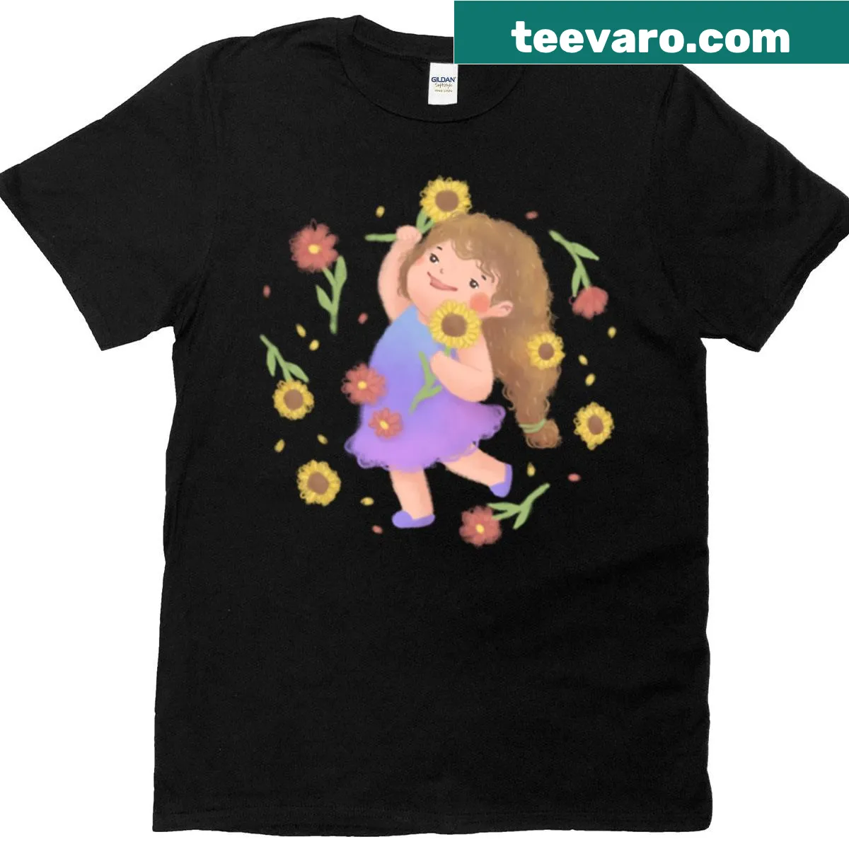 Illustration of a girl with sunflowers on a T-shirt — on a men's t-shirt