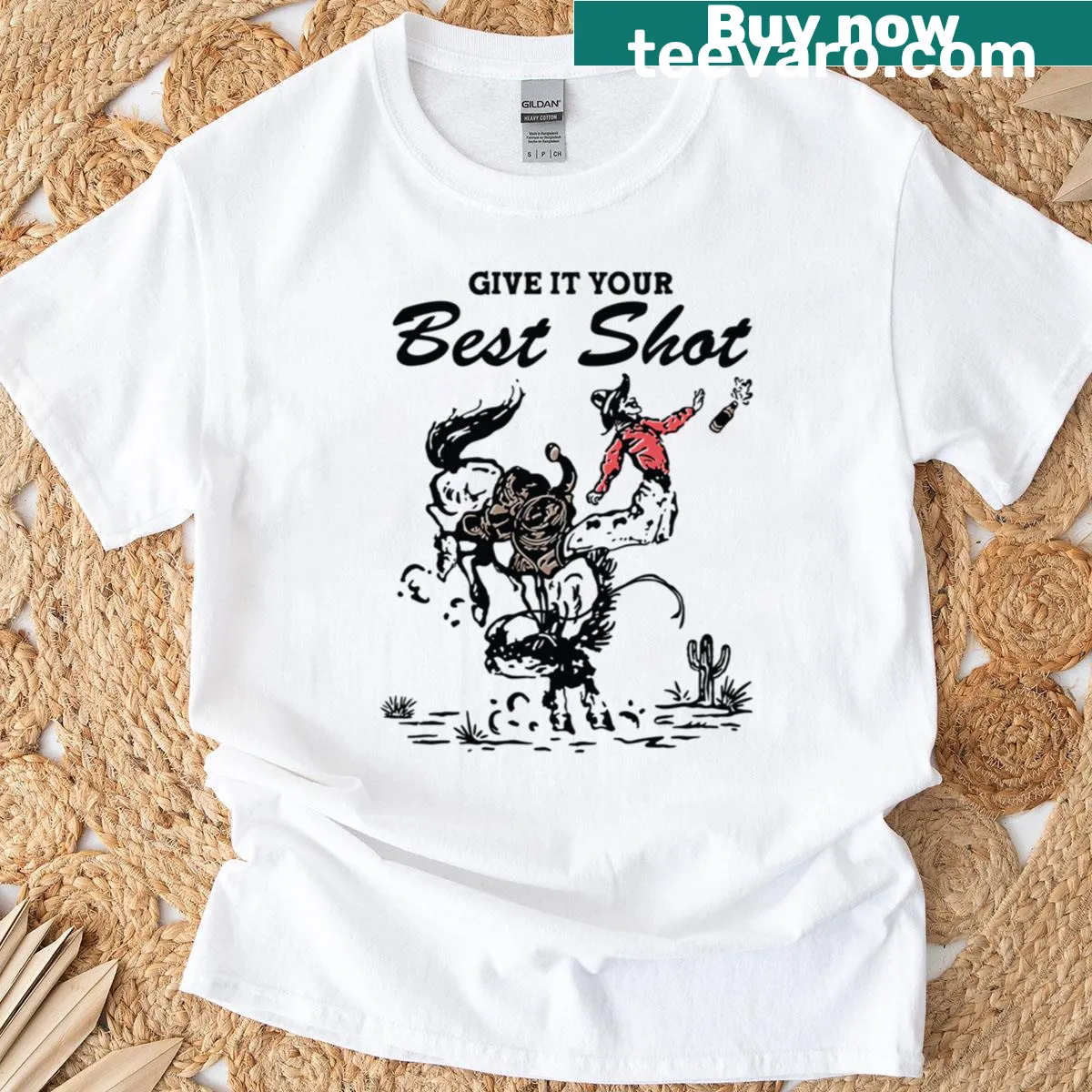 Fitted t-shirt with 'Give It Your Best Shot' motivational text — on a men's t-shirt