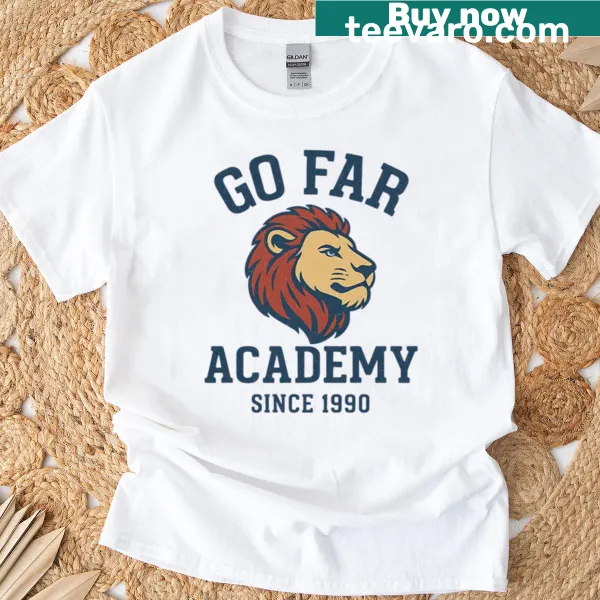 Retro academy t-shirt featuring a lion mascot emblem and school spirit