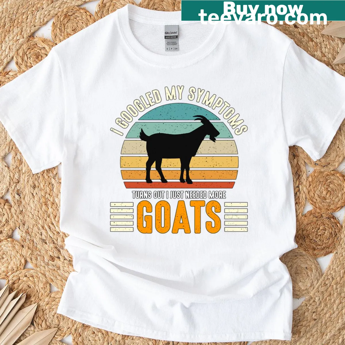 Humorous goat farming t-shirt with playful animal illustrations — on a men's t-shirt