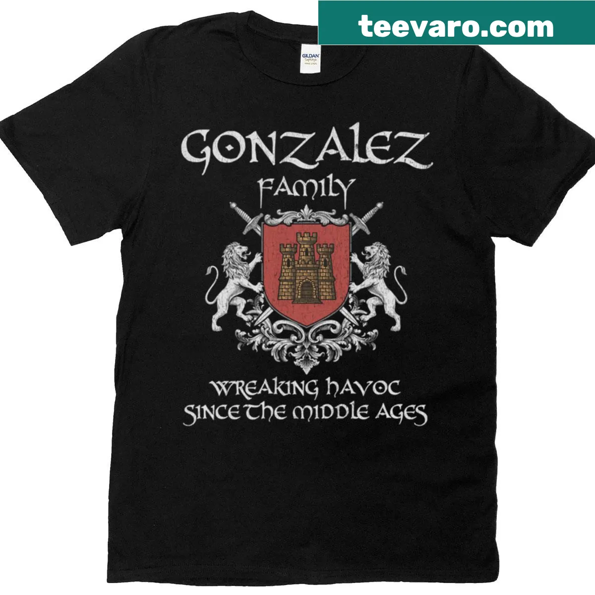 Gonzalez family crest T-shirt in vintage style for ancestry lovers — on a men's t-shirt