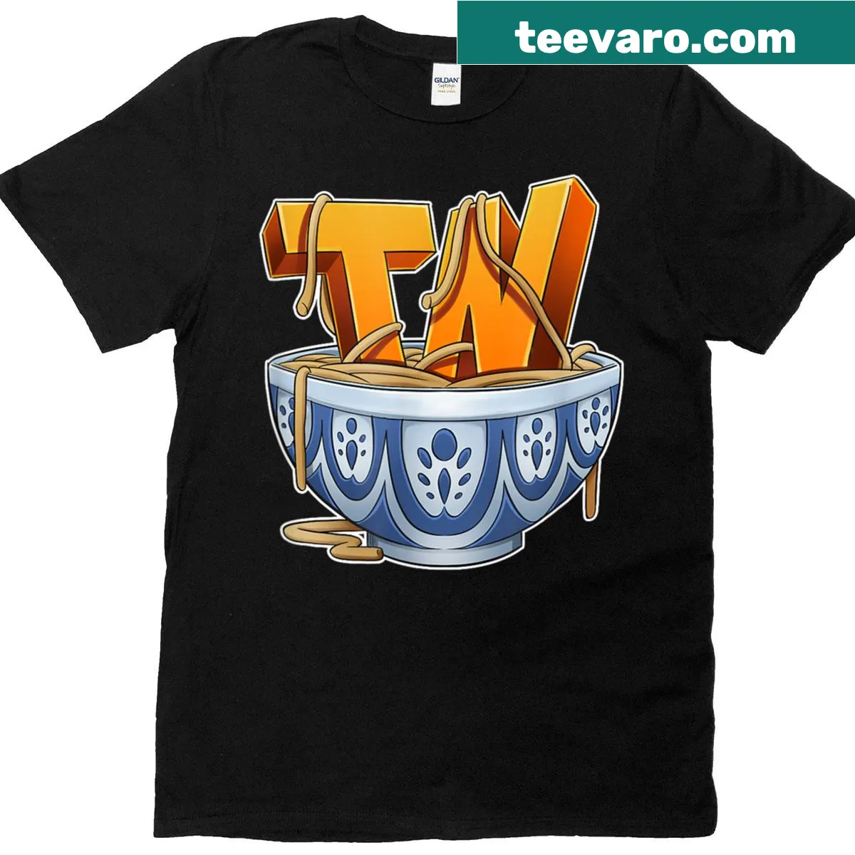 Witty noodle-themed t-shirt with a humorous slogan — on a men's t-shirt