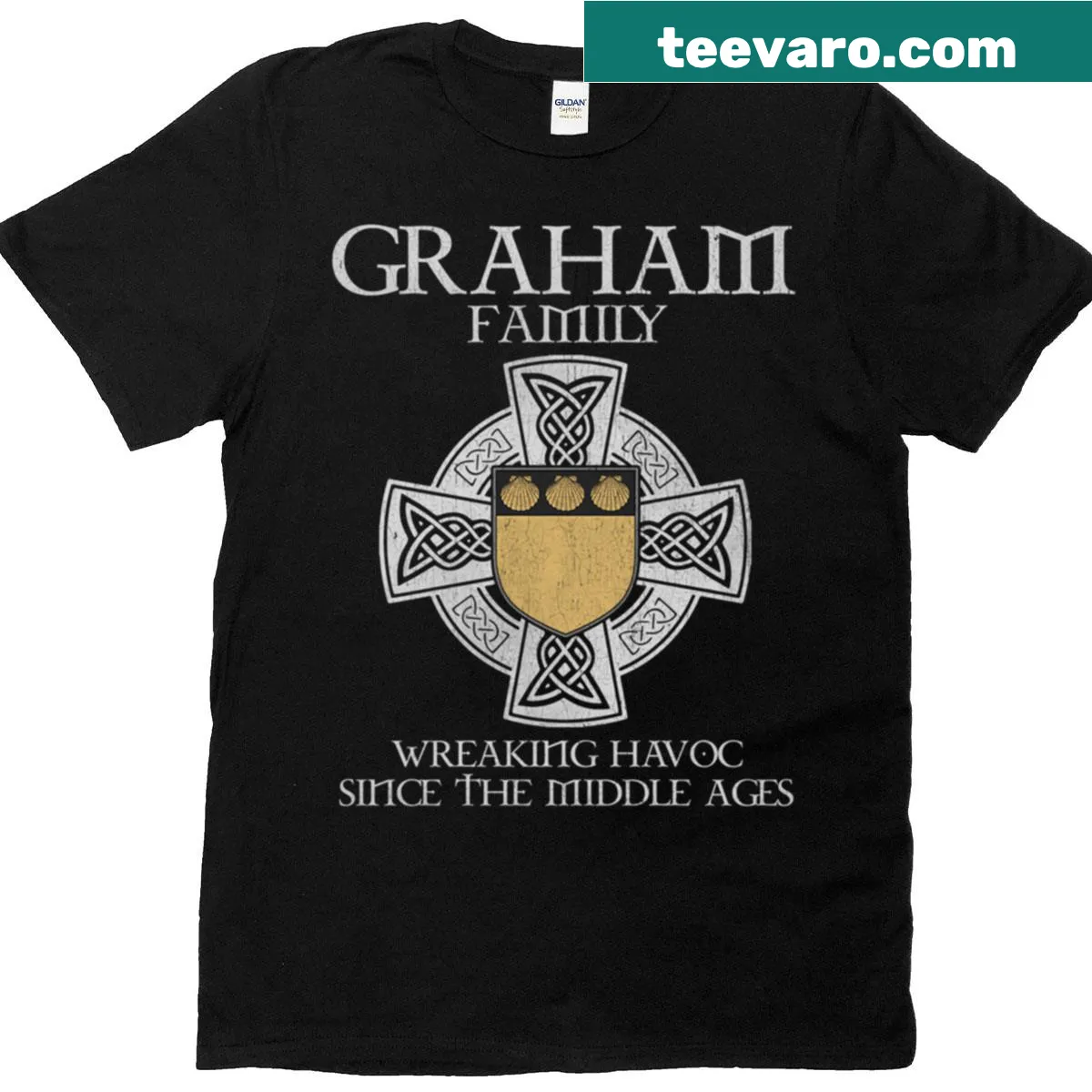 Graham family crest t-shirt with medieval heritage emblem — on a men's t-shirt
