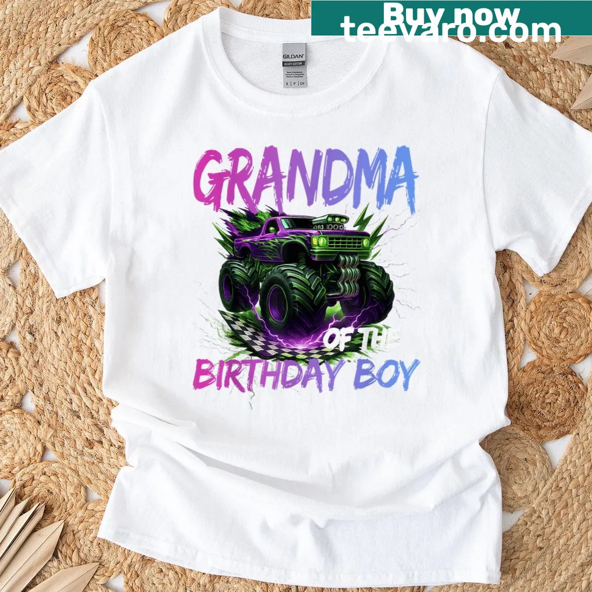 Grandma t-shirt with a monster truck graphic for birthday celebrations — on a men's t-shirt