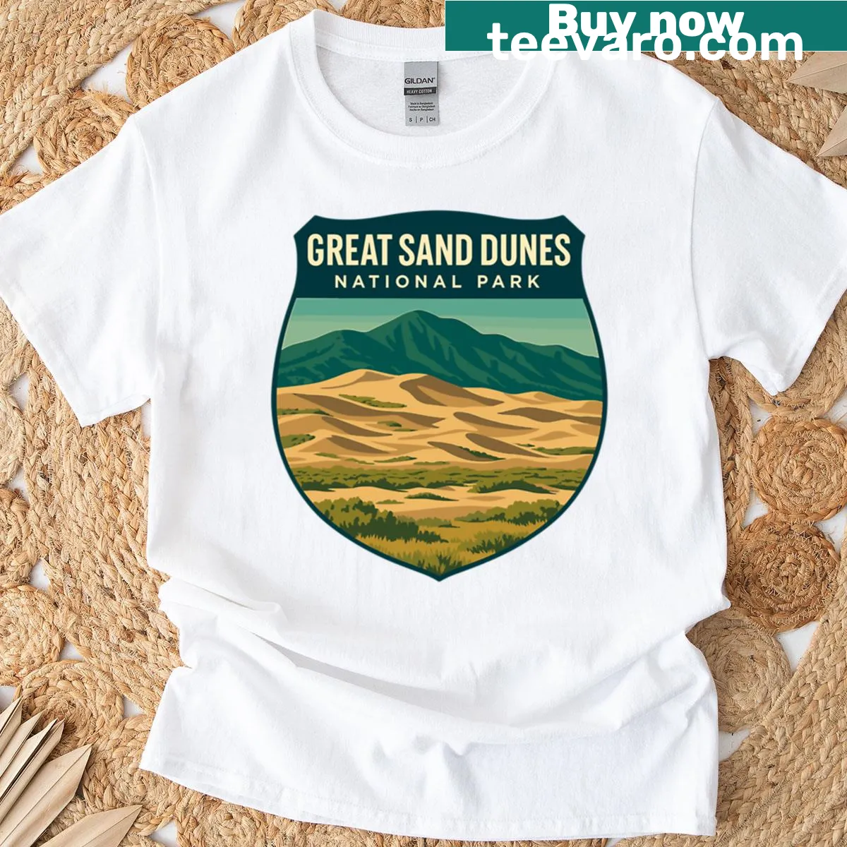 Retro-style t-shirt featuring Great Sand Dunes National Park design — on a men's t-shirt