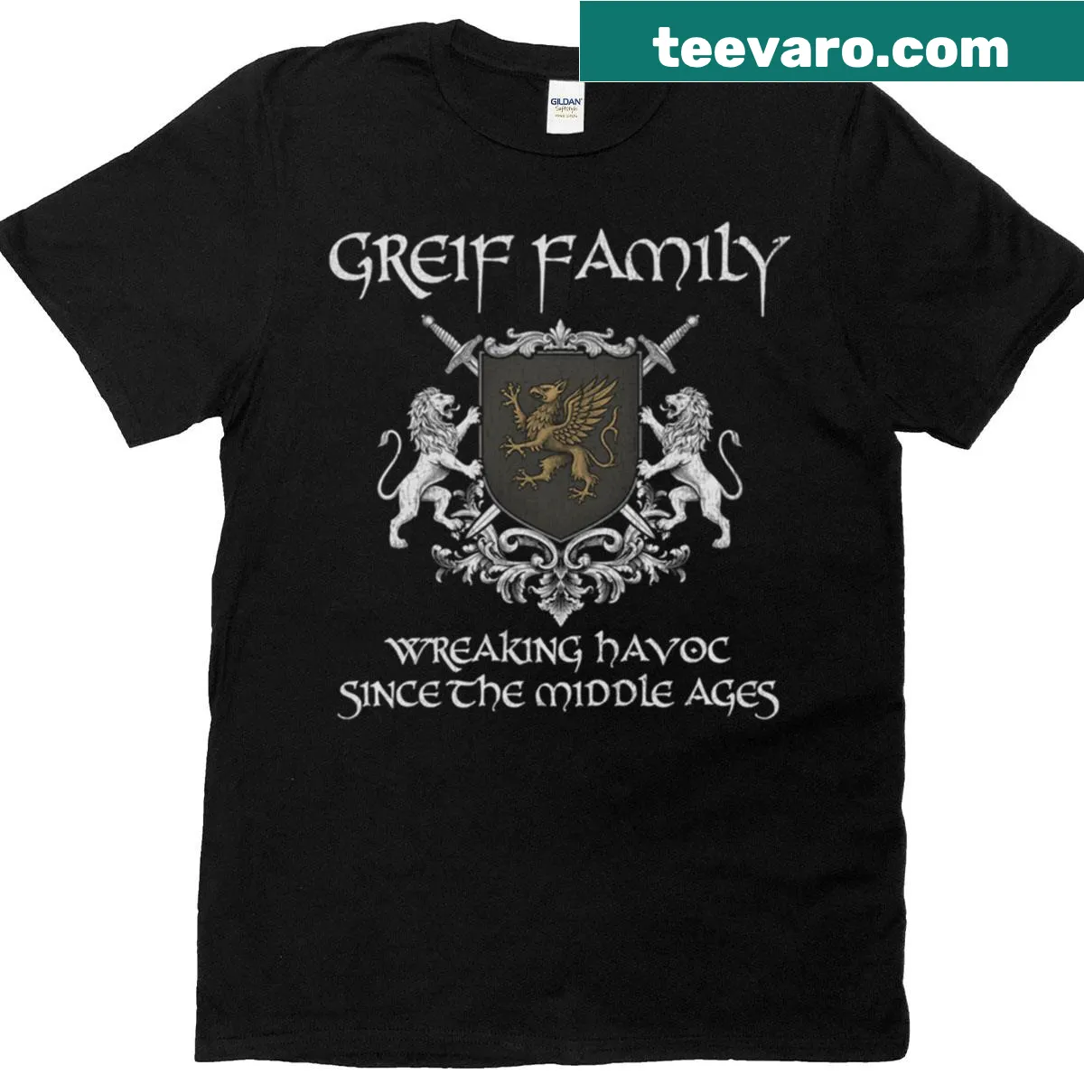 Vintage-style Greif family crest T-shirt for ancestry lovers — on a men's t-shirt