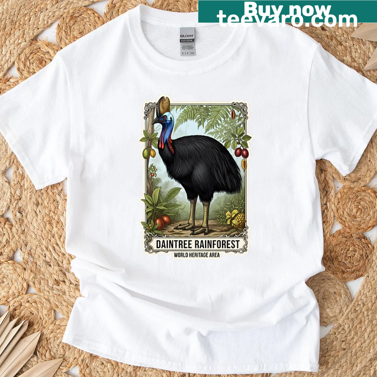 Vintage Daintree Rainforest illustration on T-shirt — on a men's t-shirt
