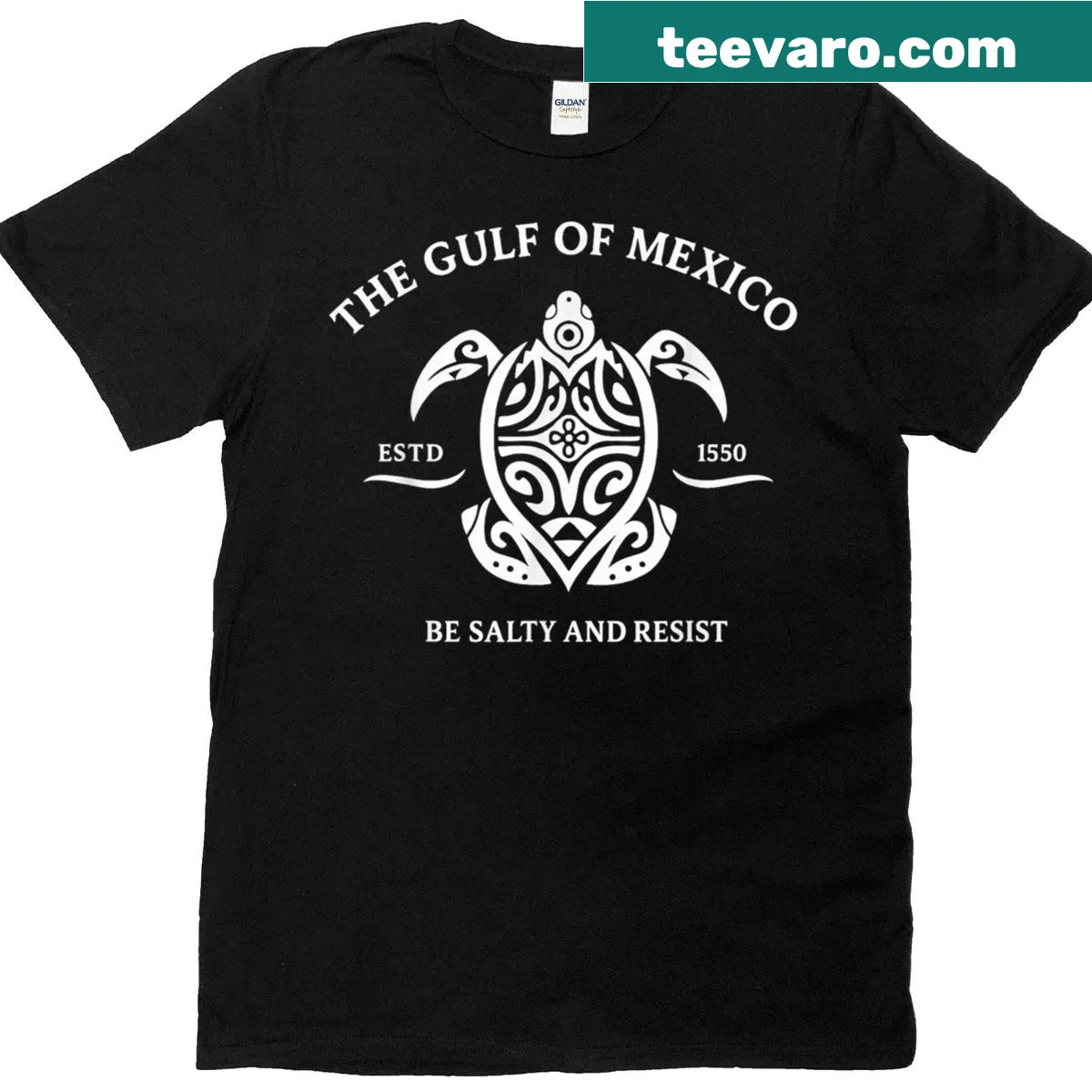 T-shirt with turtle graphic and playful beach-themed phrase — on a men's t-shirt