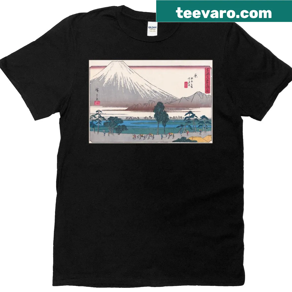 Minimalist line-art T-shirt inspired by Hiroshige — on a men's t-shirt