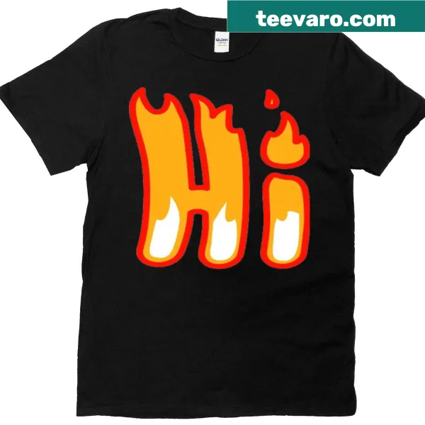 Oversized t-shirt featuring the word Hi with flame graphics