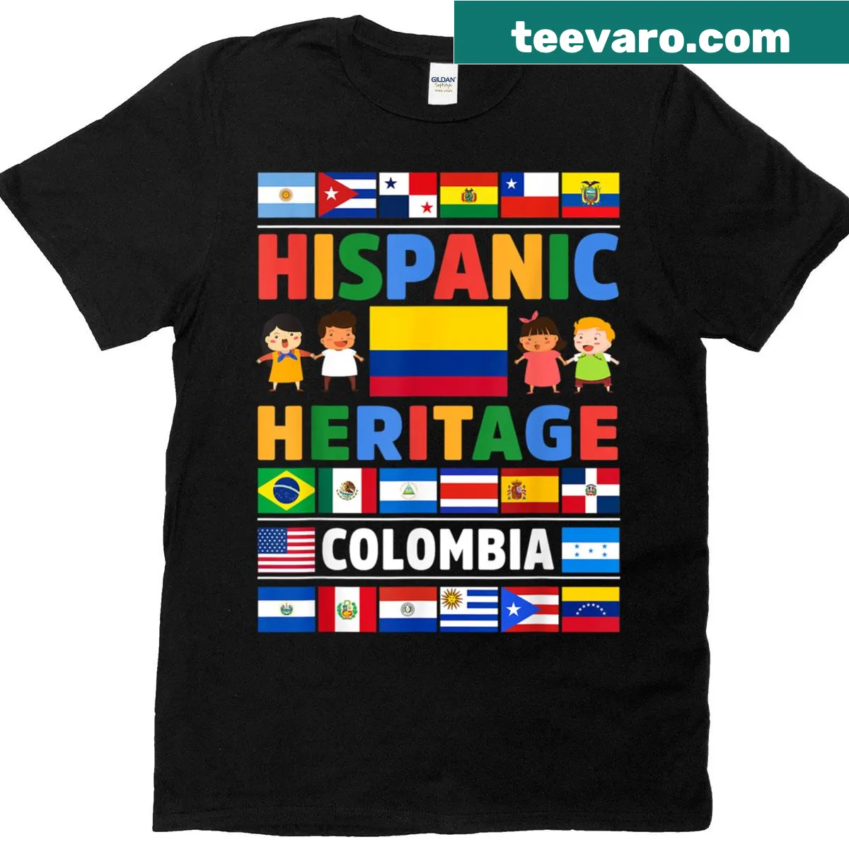 Colombia flag illustration on a kids' T-shirt for Hispanic Heritage Month — on a men's t-shirt