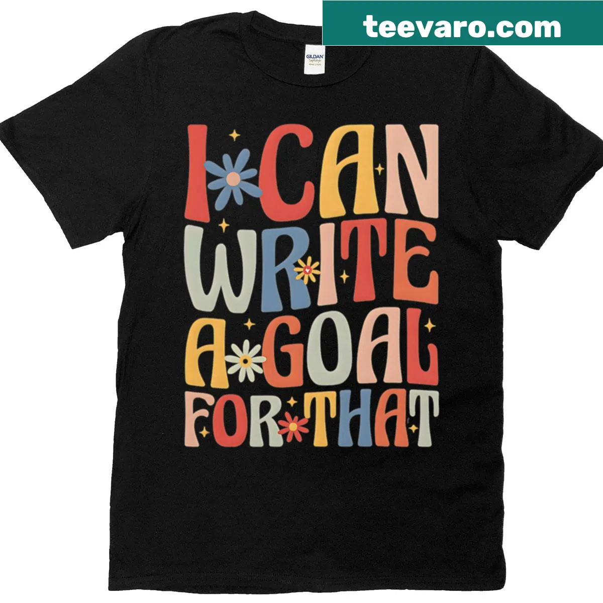Retro typography t-shirt with I Can Write A Goal For That text. — on a men's t-shirt