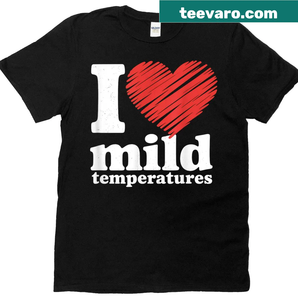 Shirt featuring I Heart Mild Temperatures text — on a men's t-shirt